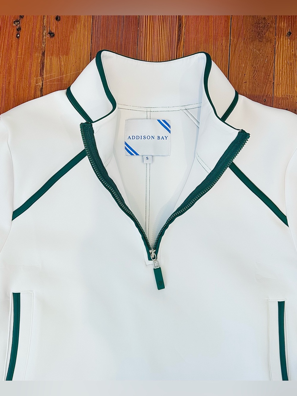 Addison Bay Scuba Light Bainbridge Quarter Zip Sweatshirt, White/Green, Small - Picture 5 of 8